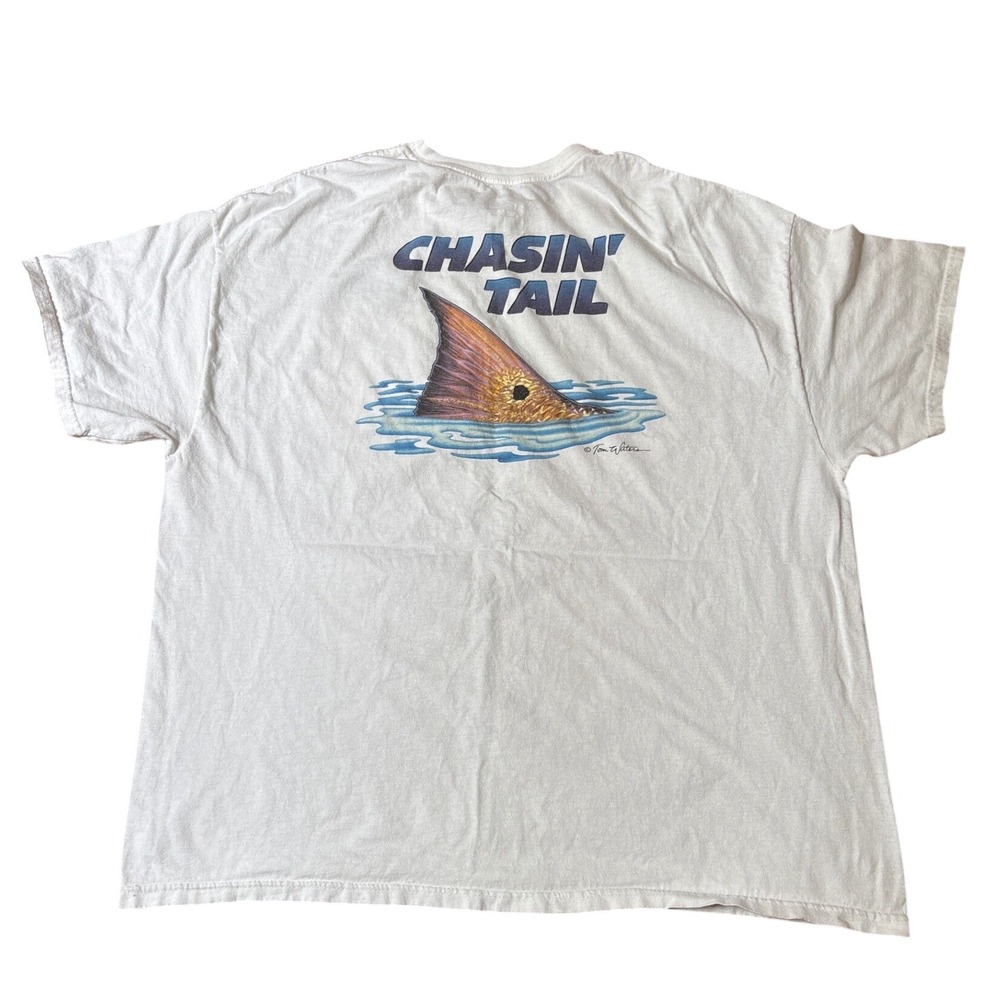 AFTCO Bluewater Pocket T Shirt Mens White Chasin Tail Graphic SIZE 2XL